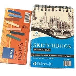 Block square pastels 12 colors NEW and Bellofy acid free sketchbook 100 sheets